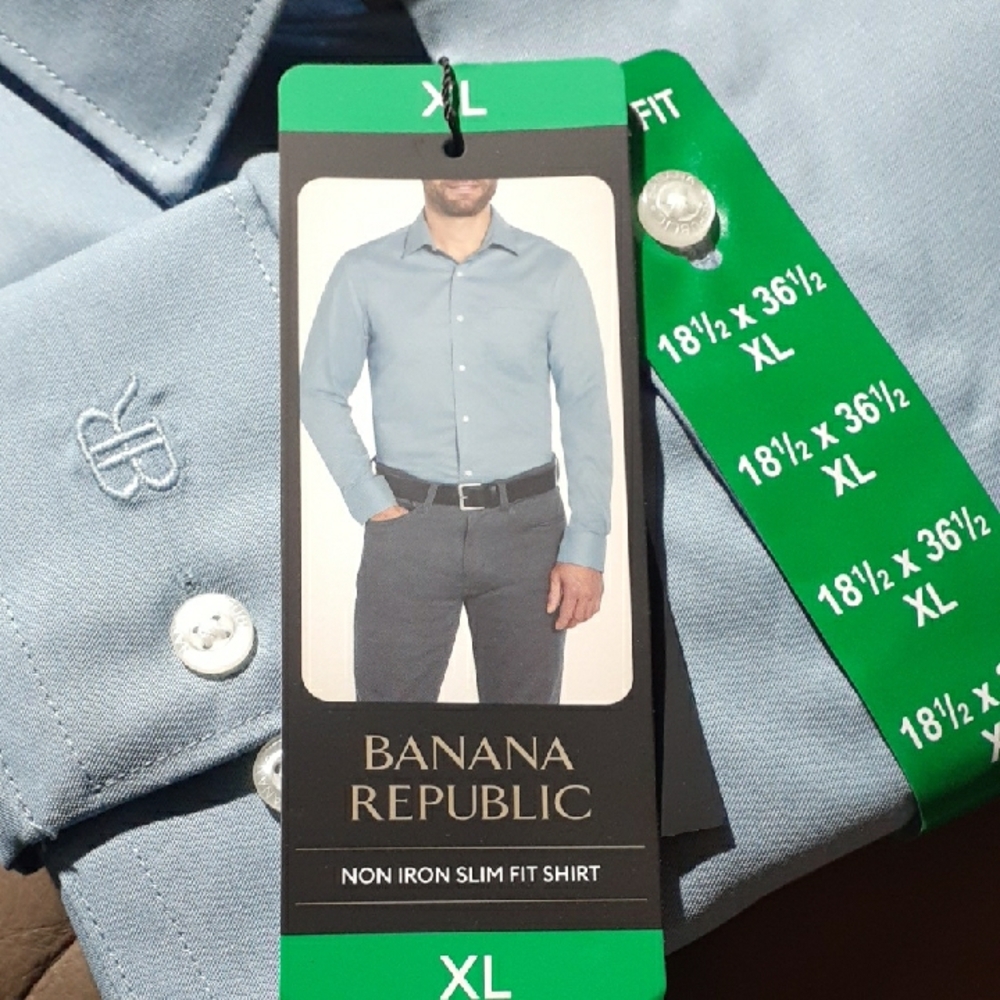 NWT Banana Republic Men's Slim Fit Long Sleeve Button Down Blue Shirt - Large,XL - Picture 3 of 5